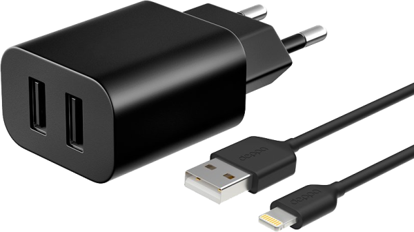 Зарядное устройство сетевое Deppa ULTRA Duo с разъемом Lightning 3.4A (черное) Зарядное устройство сетевое Deppa ULTRA Duo с разъемом Lightning 3.4A (черное) - фото 1