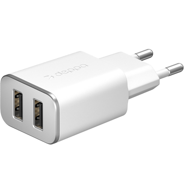 Зарядное устройство сетевое Deppa 11389, 2 USB 2,4A, белое - фото 1