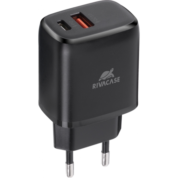 Зарядное устройство сетевое RIVACASE PS4117 B00 20W 2USB, черное - фото 1
