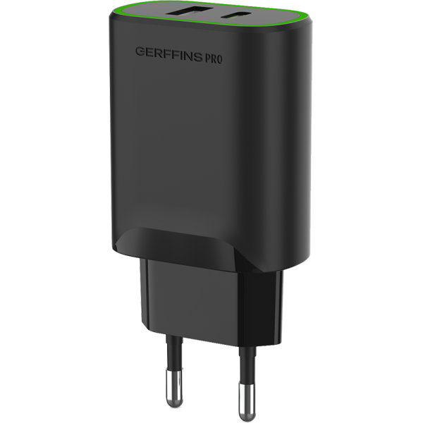 Зарядное устройство сетевое Gerffins Pro USB-A/С 2A/3A, черное