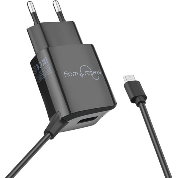 Зарядное устройство сетевое Stellarway USB-A/Micro-USB 1A 1м, черный
