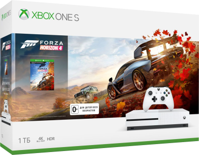 Игровая приставка Xbox One S (белая) + Forza Horizon 4