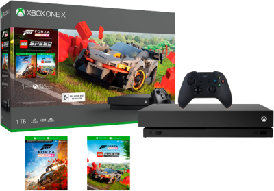 Игровая приставка Xbox One X (черная) + Forza Horizon 4 + LEGO