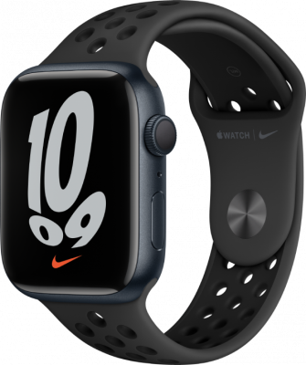 Цена Умные часы  Apple Watch Nike Series 7, 45 мм, тёмная ночь, купить в МегаФон