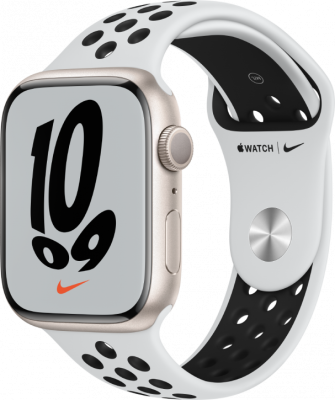 Цена Умные часы  Apple Watch Nike Series 7, 45 мм, сияющая звезда, купить в МегаФон